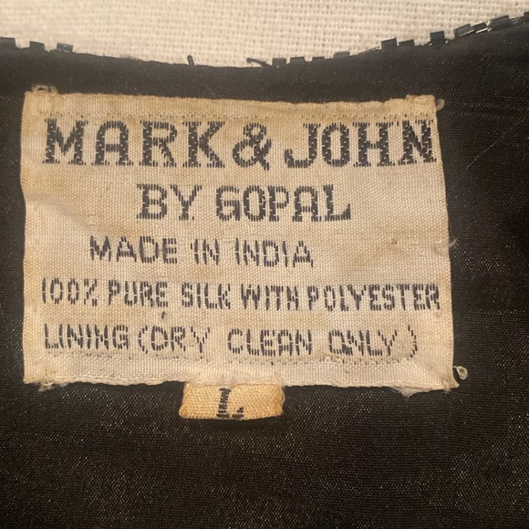 VNTG 60s Mark & John by Gopal Black n opalescent Sequin Beaded Silk Jacket Sz L - Picture 15 of 16
